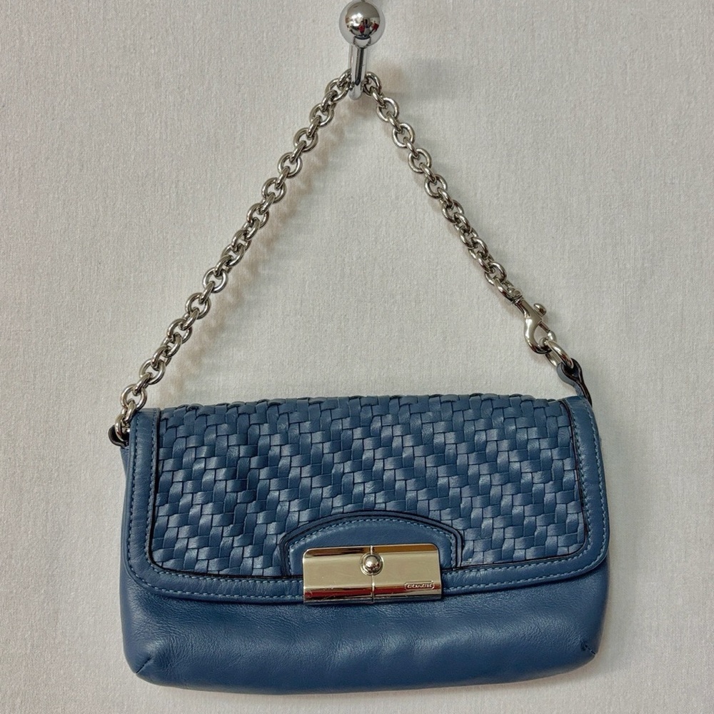 COACH KRISTIN BLUE WOVEN LEATHER WRISTLET CLUTCH/SHOULDER BAG